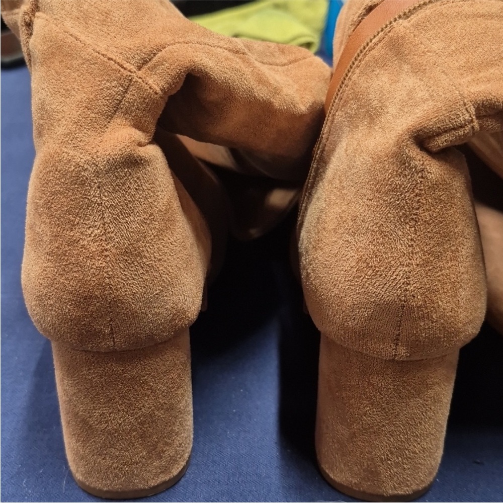 Putu Boots Block Heel Over the Knee Faux Suede Tall Tan Light Brown Size 8.5 - Picture 9 of 11